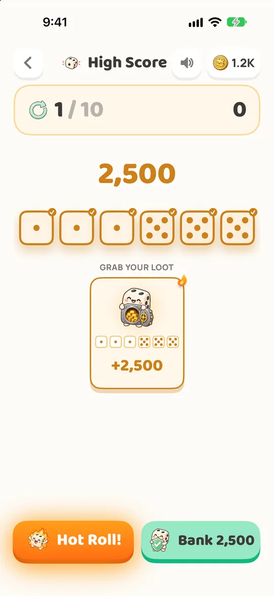 A High Score turn where all six dice scored 2,500 points